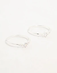 Silver Plated Dainty Cubic Zirconia Stacking Rings 2-Pack
