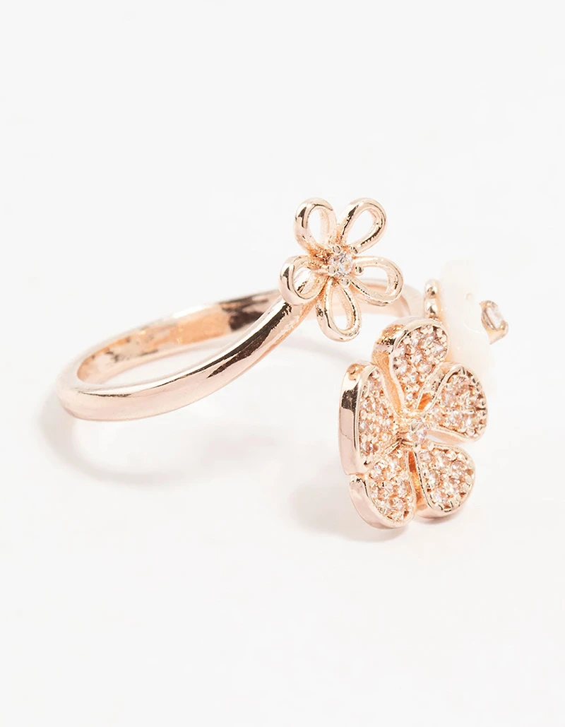 Rose Gold Floral Trio Cubic Zirconia Wrapped Ring