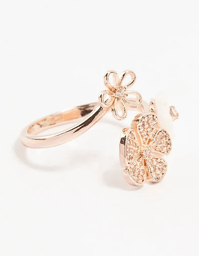 Rose Gold Floral Trio Cubic Zirconia Wrapped Ring