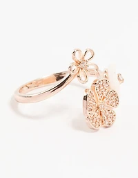 Rose Gold Floral Trio Cubic Zirconia Wrapped Ring