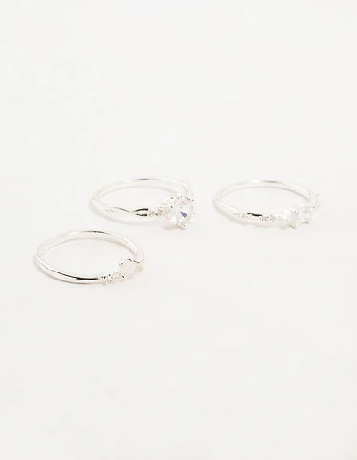 Anneaux empilables cubiques en zircone plaqués argent, paquet de 3