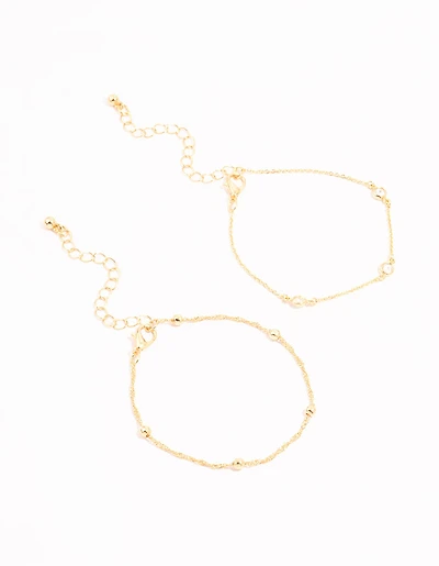 Gold Diamante & Ball Chain Bracelets 2-Pack