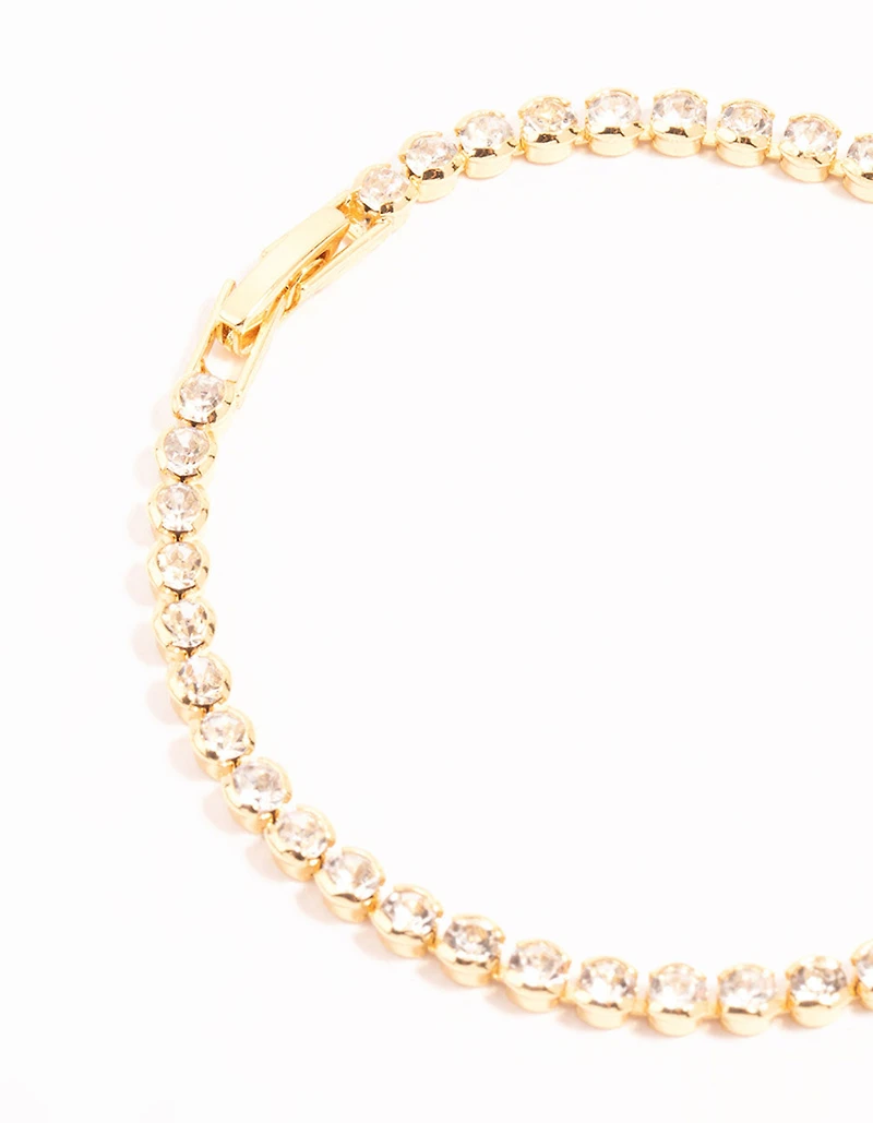 Bracelet de tennis rond en diamants dorés