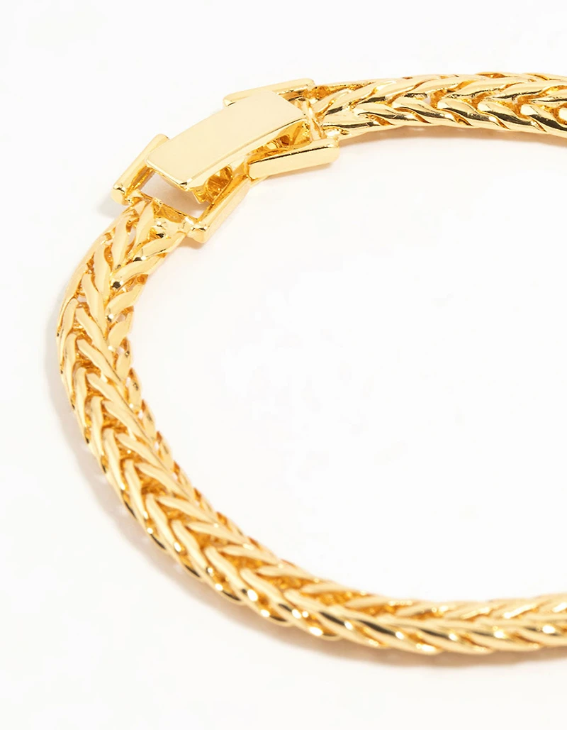 Gold Flat Wide Curb Chain Bracelet