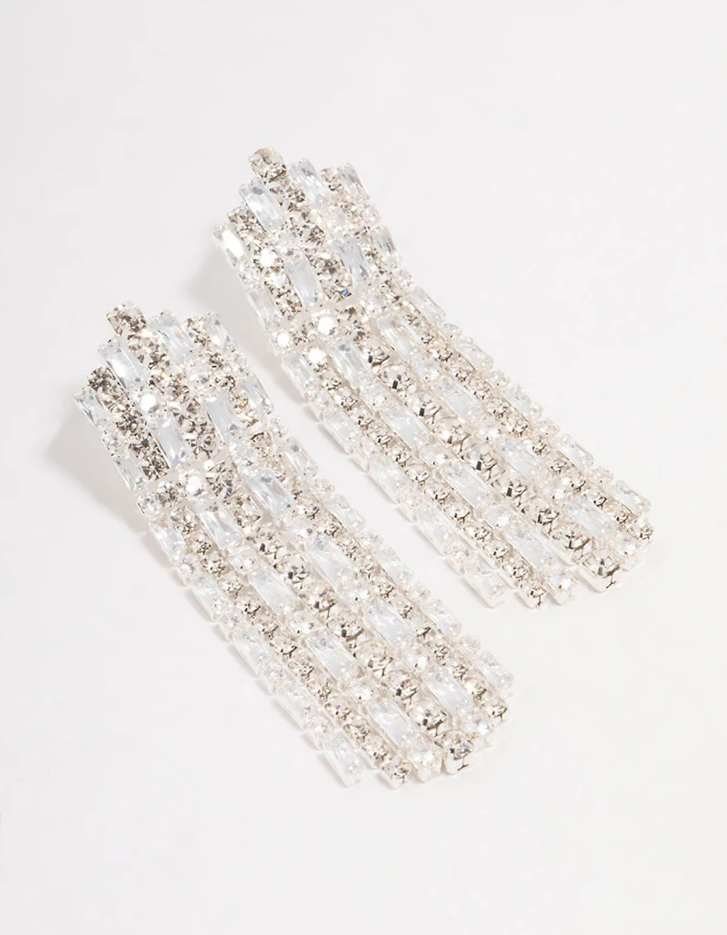 Boucles d’oreilles pendantes en argent en zirconia cubique en forme de coupe d’oreilles en argent