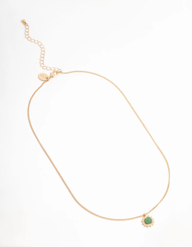 Gold Green Aventurine Sunburst Pendant Necklace