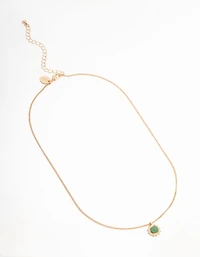 Gold Green Aventurine Sunburst Pendant Necklace