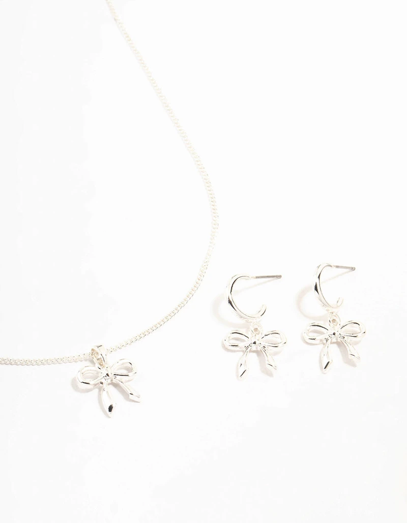 Ensemble collier et boucles d’oreilles en argent, joli nœud