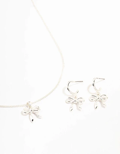 Ensemble collier et boucles d’oreilles en argent, joli nœud