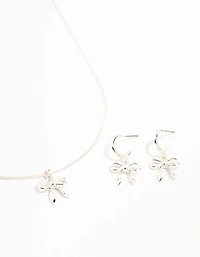 Ensemble collier et boucles d’oreilles en argent, joli nœud