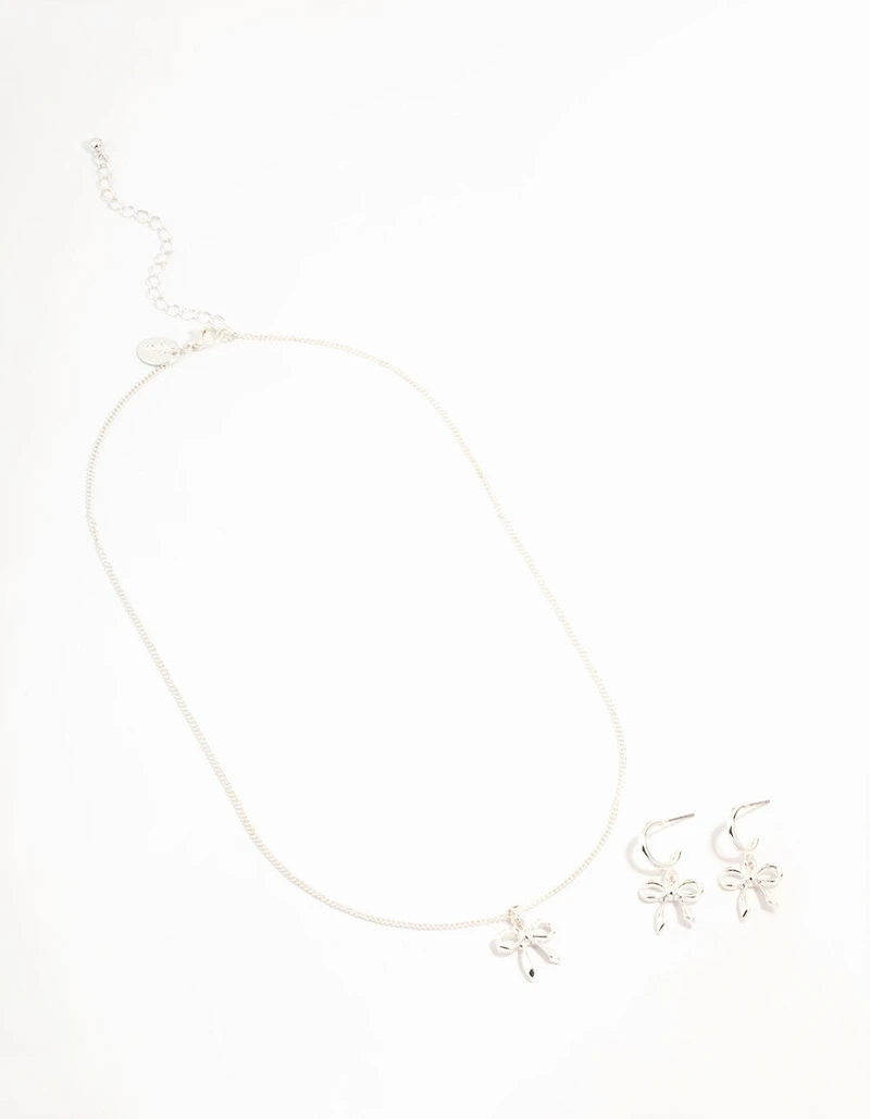 Ensemble collier et boucles d’oreilles en argent, joli nœud