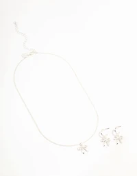 Ensemble collier et boucles d’oreilles en argent, joli nœud