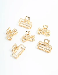 Gold Open Rectangle & Bow Claw Clips 6-Pack