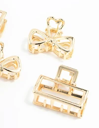 Gold Open Rectangle & Bow Claw Clips 6-Pack