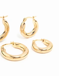 Waterproof Gold Plated Stainless Steel Tube Hoop Earrings 2-Pack