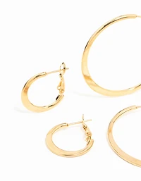 Waterproof Gold Plated Stainless Steel Thin Hoop Earrings 3-Pack