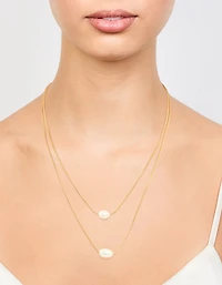 Waterproof Gold Plated Stainless Steel Layered Pearl Pendant Necklace