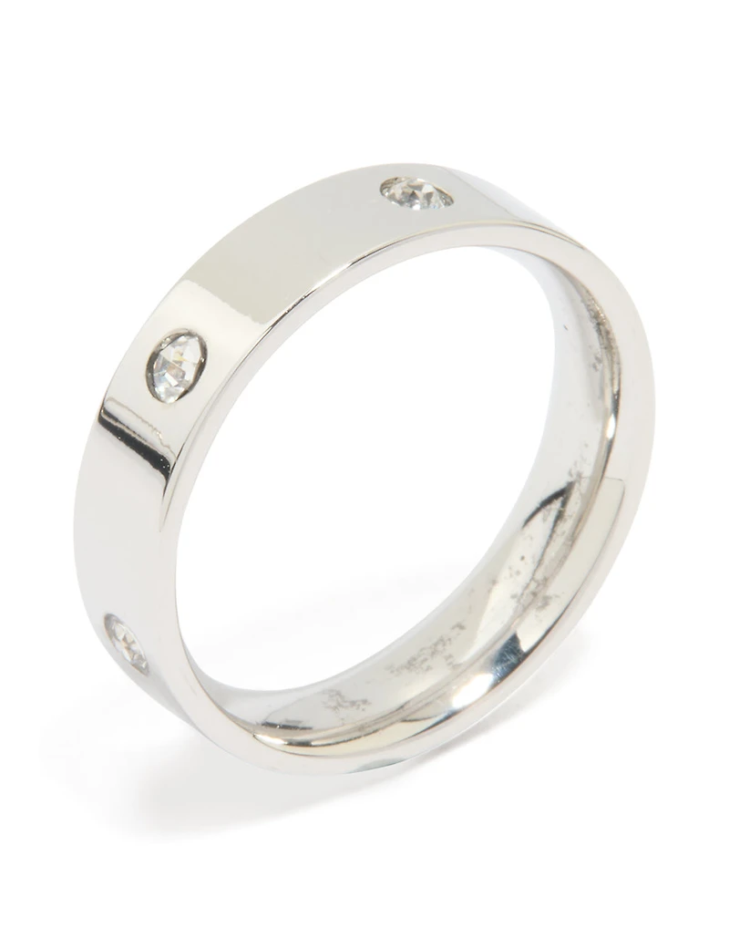 Waterproof Stainless Steel Cubic Zirconia Cocktail Band Ring