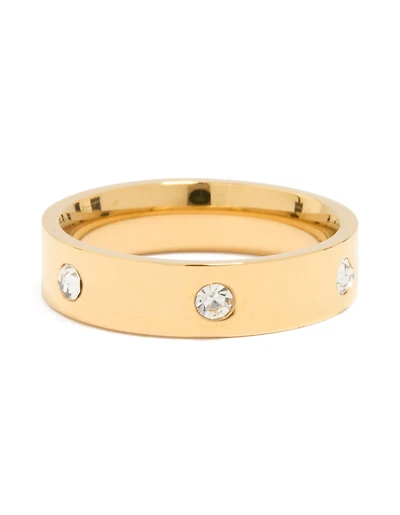 Waterproof Gold Plated Stainless Steel Cubic Zirconia Cocktail Band Ring