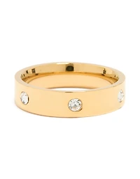 Waterproof Gold Plated Stainless Steel Cubic Zirconia Cocktail Band Ring