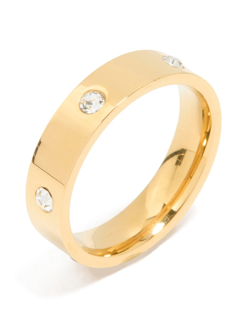 Waterproof Gold Plated Stainless Steel Cubic Zirconia Cocktail Band Ring
