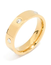 Waterproof Gold Plated Stainless Steel Cubic Zirconia Cocktail Band Ring