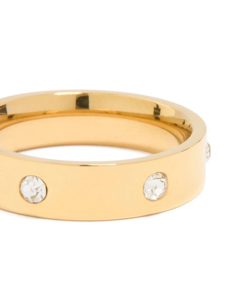 Waterproof Gold Plated Stainless Steel Cubic Zirconia Cocktail Band Ring