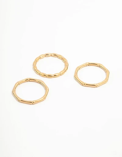 Waterproof Gold Plated Stainless Steel Bamboo Rings 3-Pack