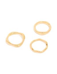 Waterproof Gold Plated Stainless Steel Organic Rings 3-Pack