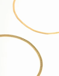 Waterproof Gold Plated Stainless Steel Mixed Snake Chain Anklets 2-Pack