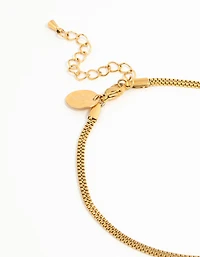 Waterproof Gold Plated Stainless Steel Mixed Snake Chain Anklets 2-Pack