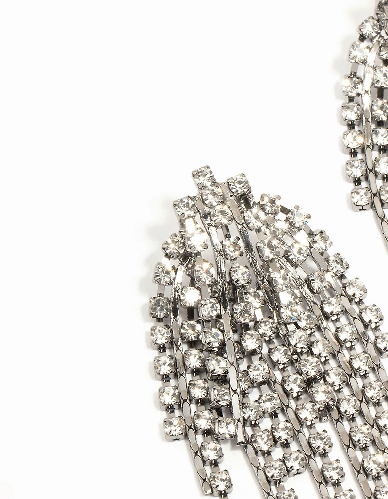 Boucles d’oreilles Gunmetal Diamante Cup Chain Drop