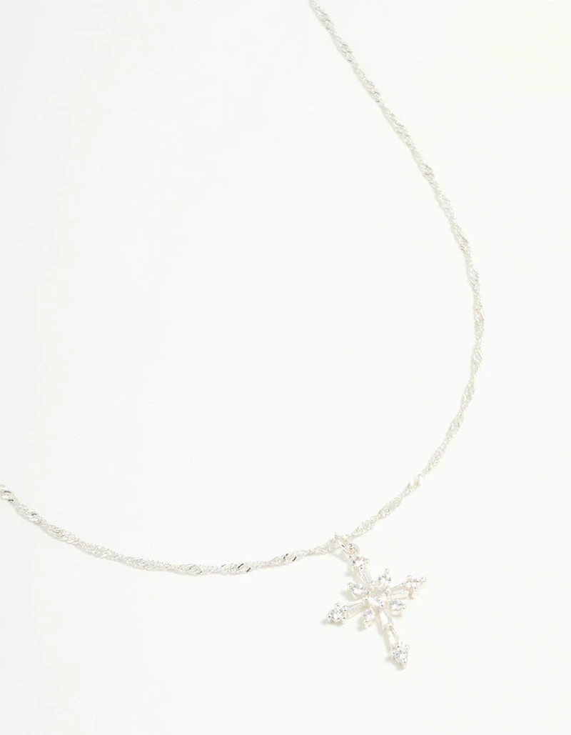 Silver Plated Cubic Zirconia Snowflake Cross Necklace