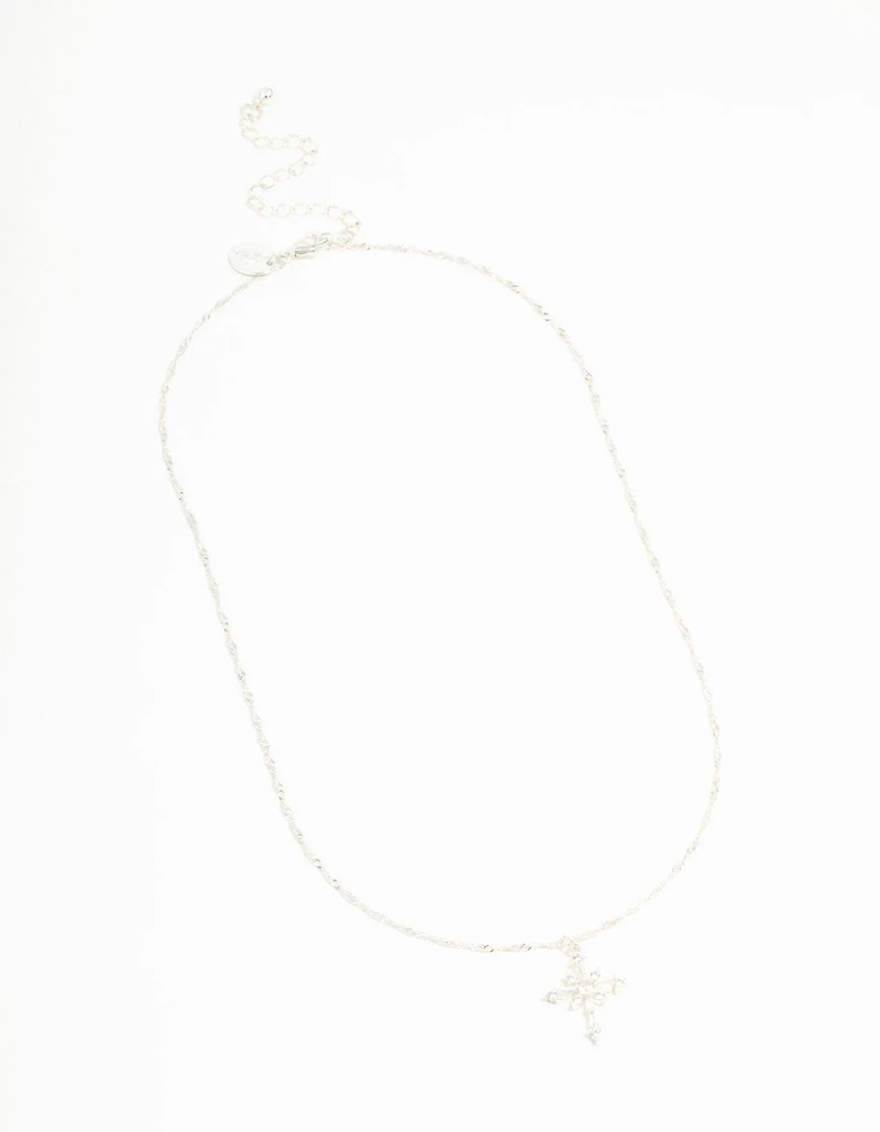 Silver Plated Cubic Zirconia Snowflake Cross Necklace
