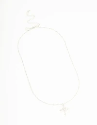 Silver Plated Cubic Zirconia Snowflake Cross Necklace