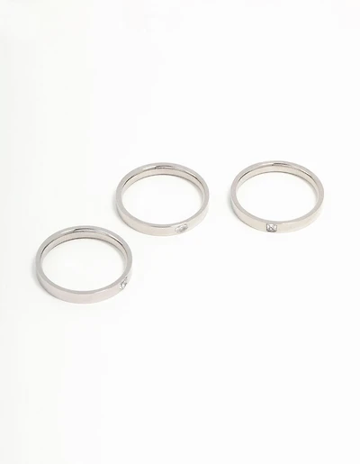Waterproof Stainless Steel Cubic Zirconia Rings 3-Pack