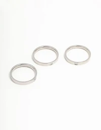 Waterproof Stainless Steel Cubic Zirconia Rings 3-Pack