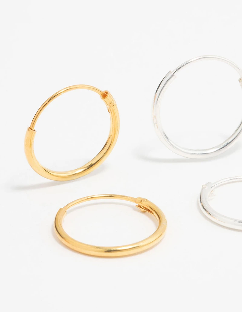 Gold Plated Sterling Silver Mixed Hoop Earrings 2-Pack