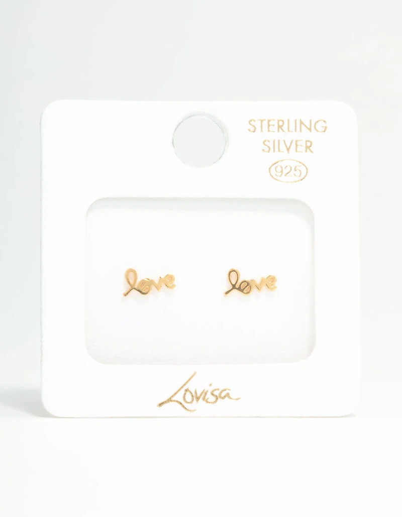 Gold Plated Sterling Silver Love Stud Earrings
