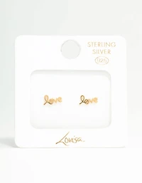 Gold Plated Sterling Silver Love Stud Earrings