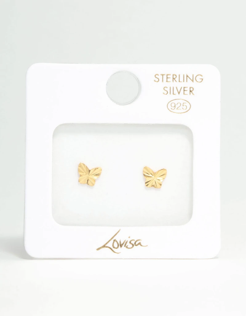 Gold Plated Sterling Silver Butterfly Stud Earrings