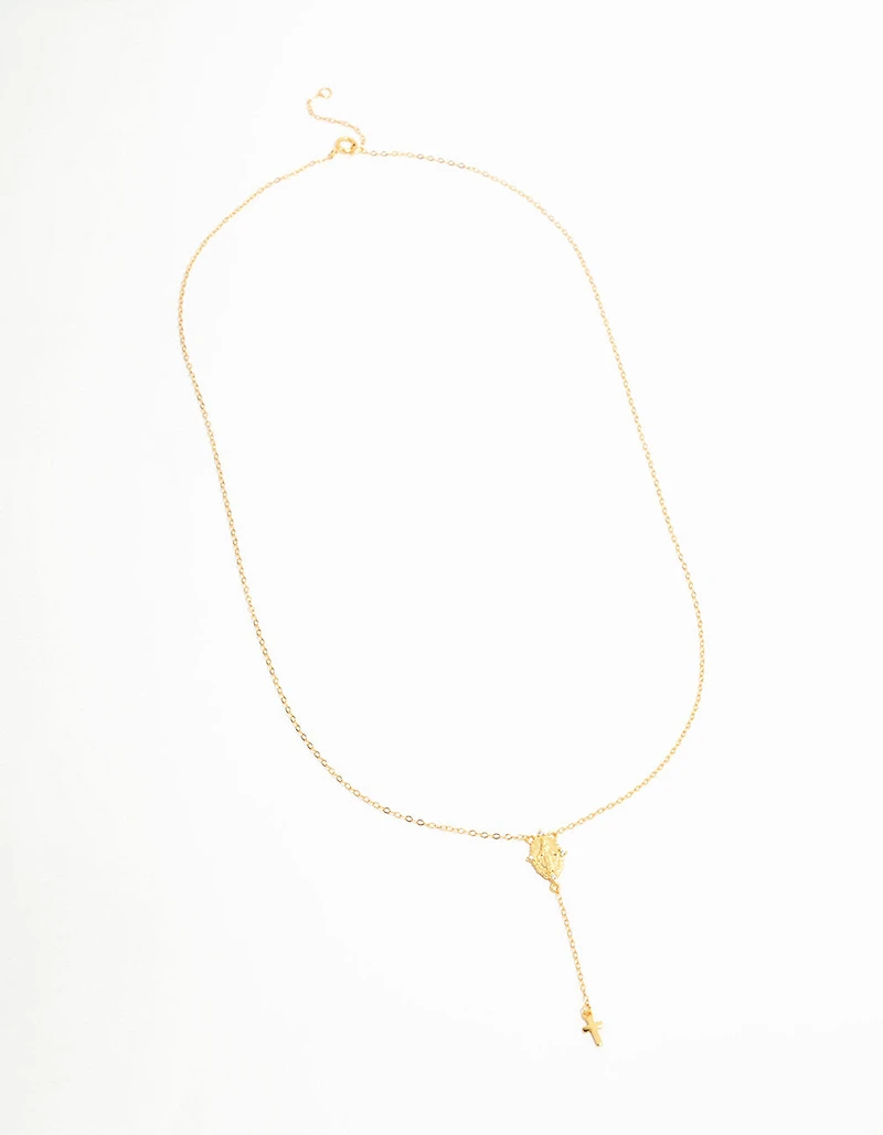 Gold Plated Sterling Silver Rosary Cross Necklace