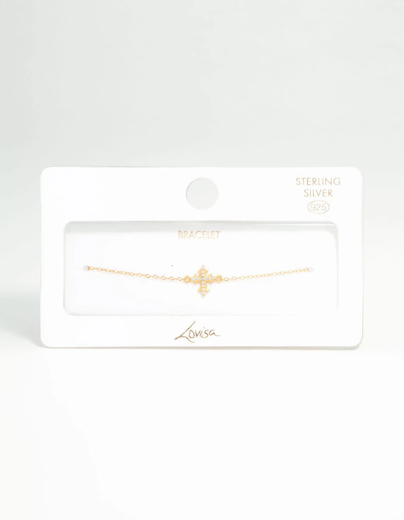 Gold Plated Sterling Silver Cross Bracelet