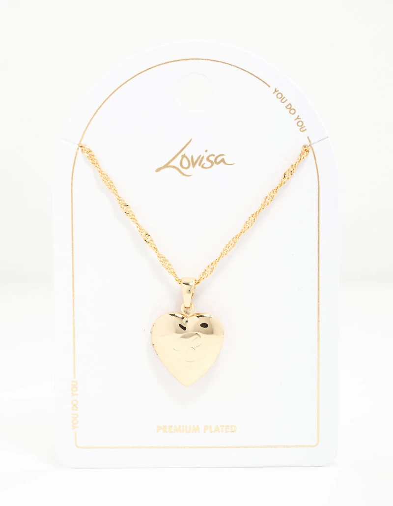 Gold Plated Heart Locket Initial B Necklace
