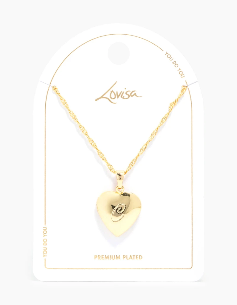 Gold Plated C Heart Locket Necklace