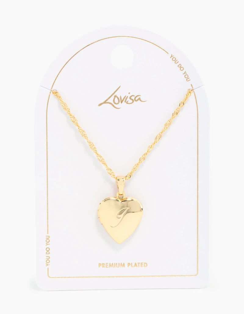 Gold Plated Heart Locket Initial J Necklace