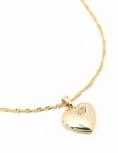 Gold Plated M Heart Locket Necklace