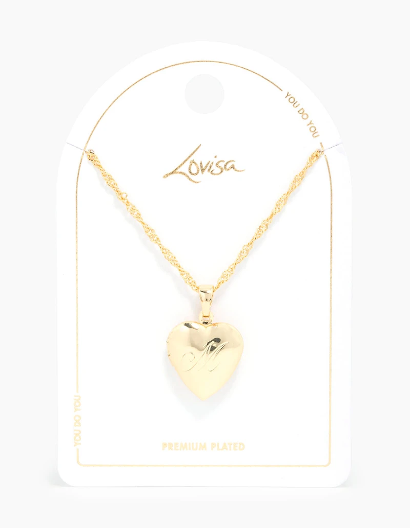 Gold Plated M Heart Locket Necklace