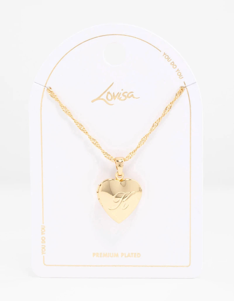 Gold Plated Heart Locket Initial K Necklace