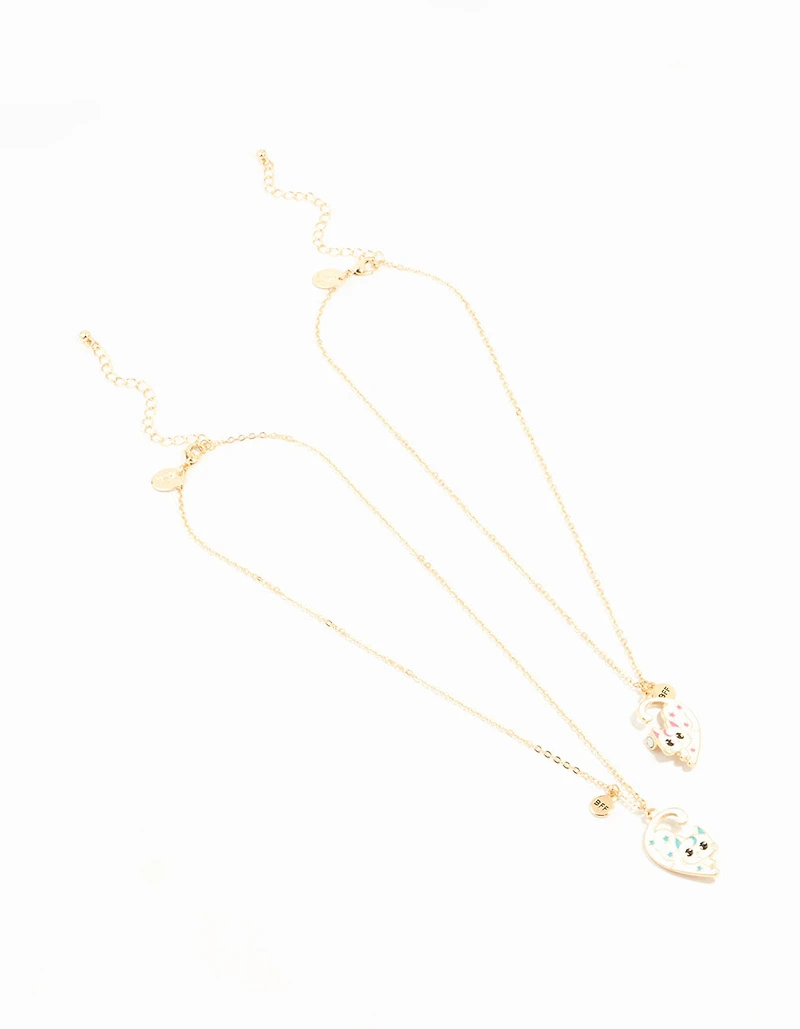 Kids Gold Moon Cat BFF Necklaces 2-Pack